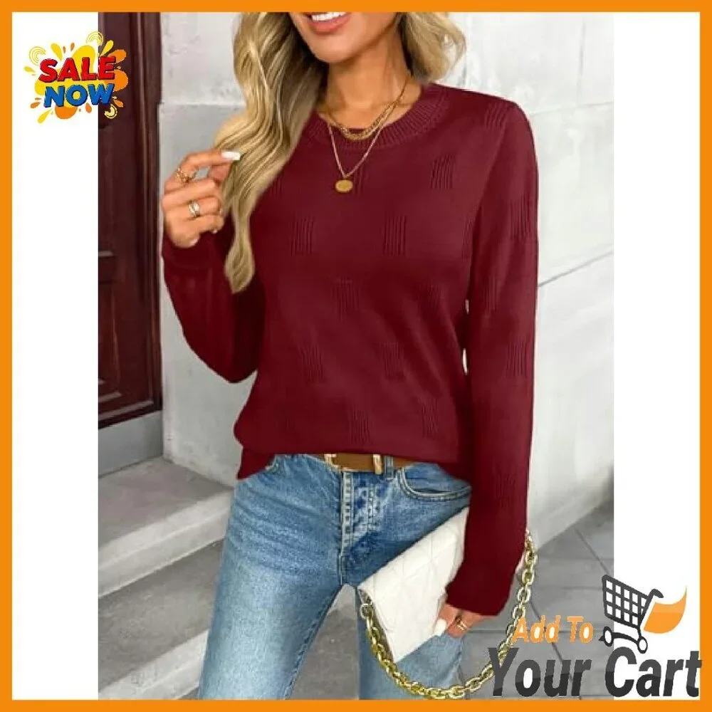 Lightweight Knit Pullover Sweater Women's Long Sleeve Casual Winter Top
